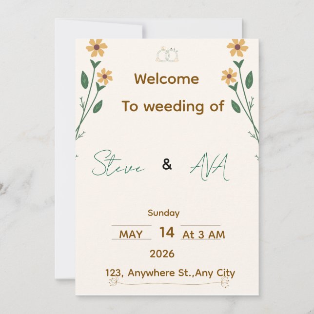 Invitation de mariage simple et élégante (Devant)