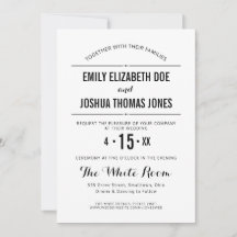 Invitation de mariage simple personnalisée noir bl