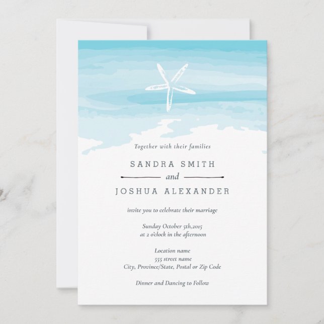 Invitation de mariage Starfish Beach (Devant)