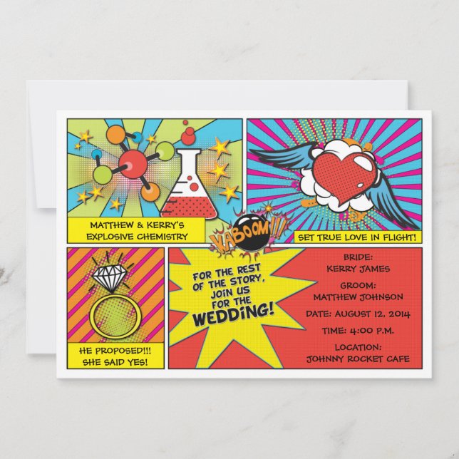 Invitation de mariage style Pop Art bande dessinée (Devant)