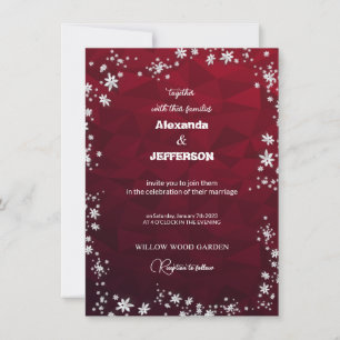 Invitation de mariage sur fond bordeaux polygonal