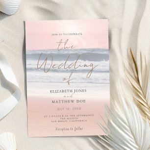 Invitation de mariage sur la plage au coucher du s