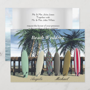 Invitation de mariage sur la plage avec planches d