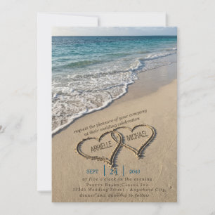 Invitation de mariage sur la plage côtière Cœur da