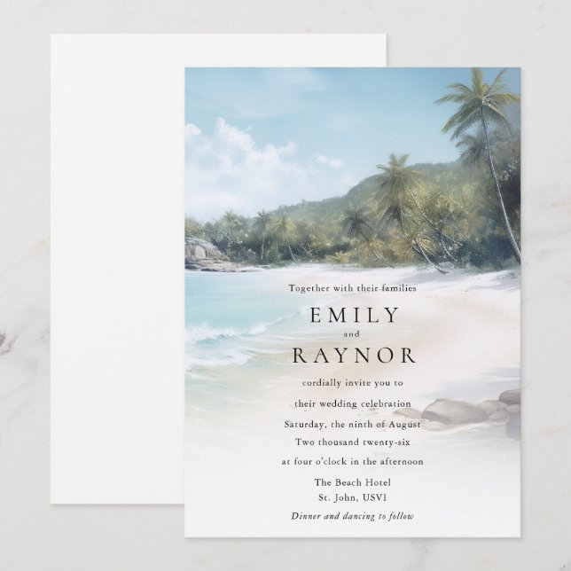 Invitation de mariage sur la plage de l'île tropic (Devant / Derrière)