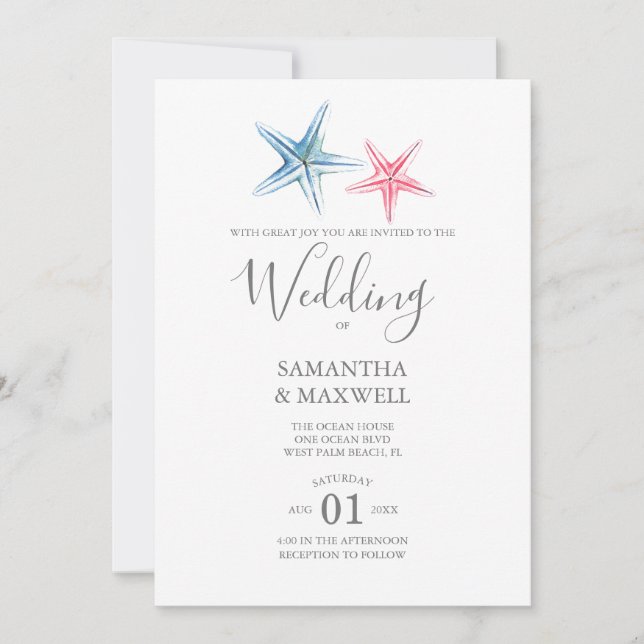 Invitation de mariage sur la plage - Starfish (Devant)
