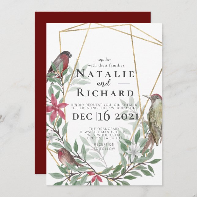 Invitation de mariage sur le thème de Noël (Devant / Derrière)