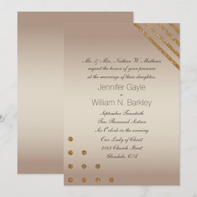 Invitation de mariage sur mesure Gold et Champagne (Devant / Derrière)