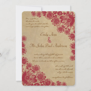 Invitation de mariage tachée de thé Daisy rouge et