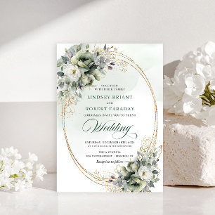 Invitation de mariage tendance avec verdure et or