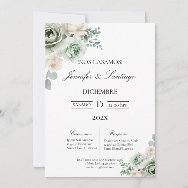 Invitation de mariage thème botanique  (Devant)