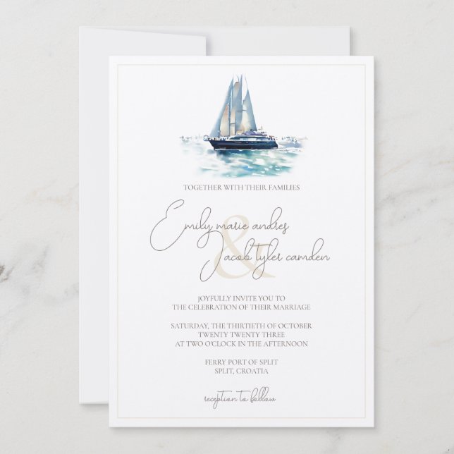 Invitation de mariage - Thème de voile en aquarell (Devant)