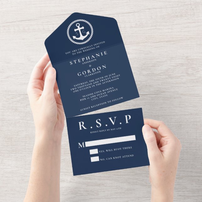 Invitation de mariage tout-en-un Ancre Naútico Cla (Déchirure)