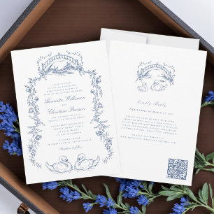 Invitation de mariage tout-en-un bleu chinoiserie