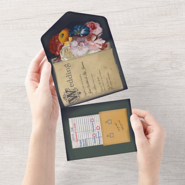 Invitation de mariage tout en un livre de biblioth (Déchirure)