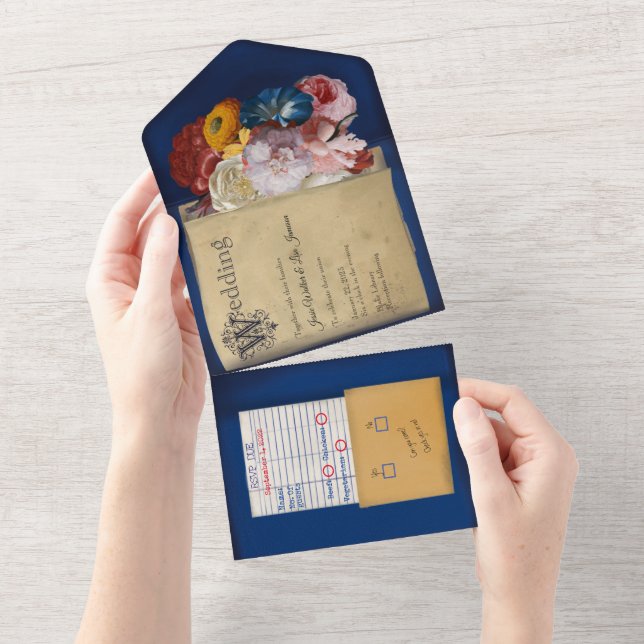 Invitation de mariage tout en un livre de biblioth (Déchirure)