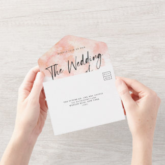 Invitation de mariage tout-en-un rose pâle élégant