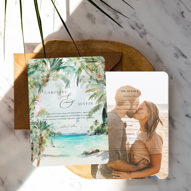 Invitation de mariage tropical à l'aquarelle (Créateur téléchargé)