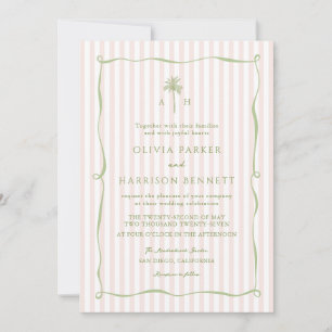 Invitation de mariage tropical avec palmier à rayu
