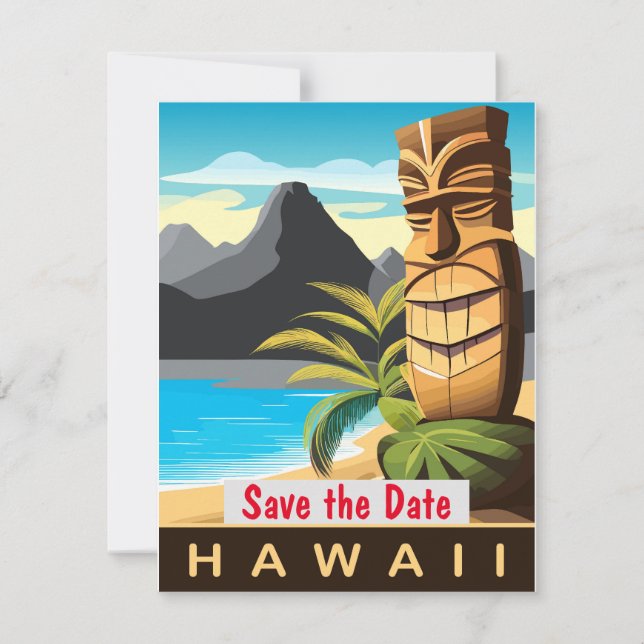 Invitation de mariage tropicale plage Tiki Hawaï (Devant)