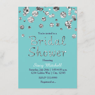 Invitation de mariage turquoise pailletée argentée