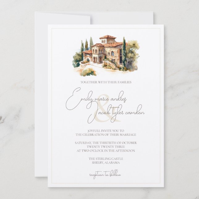 Invitation de mariage - Villa toscane en Aquarelle (Devant)