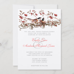 Invitation de mariage vintage 5 x 7 Mésanges