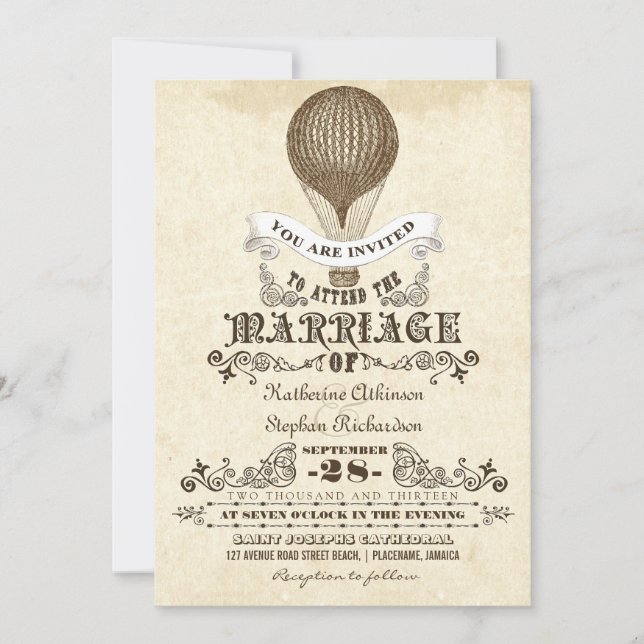 invitation de mariage vintage montgolfière (Devant)