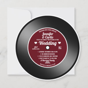 Invitation de mariage vinyle rétro rouge vin
