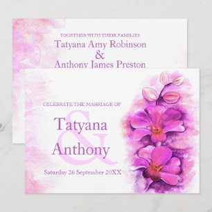 Invitation de mariage violet à l'aquarelle stylisé