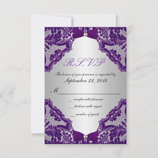 Invitation de mariage violet et argent RSVP (Devant)