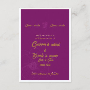 : Invitation de mariage violet royal et or