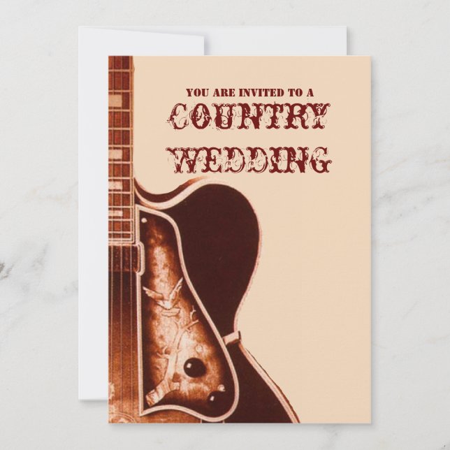 Invitation de mariage Western Country avec guitare (Devant)
