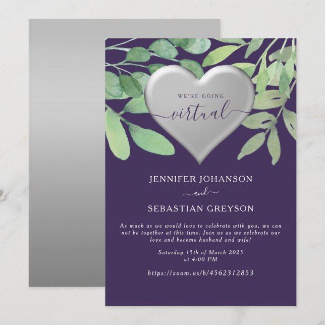 Invitation de mariage Zoom Violet (Devant / Derrière)