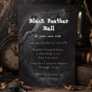 Invitation de masquerade Halloween à plumes noires