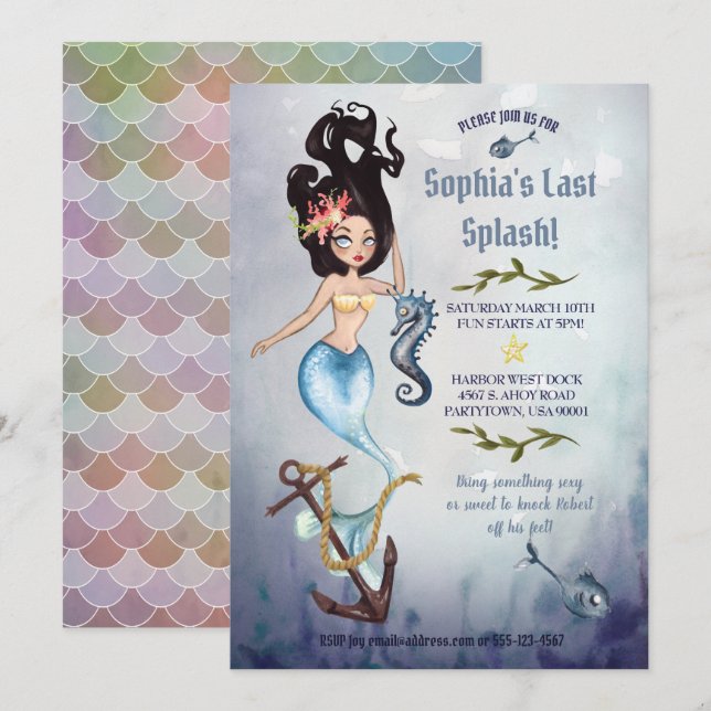 Invitation de Mermaid Nautical Bachelorette Party (Devant / Derrière)