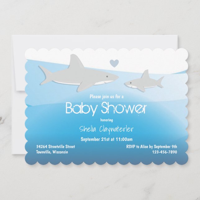 Invitation De mignons requins sous le Baby shower marin (Devant)