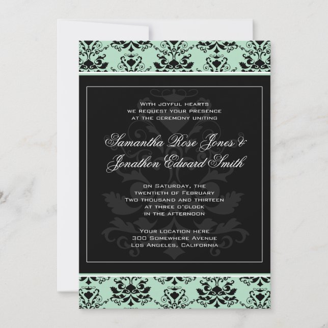 Invitation de Mint et Black Mariage damassé (Devant)