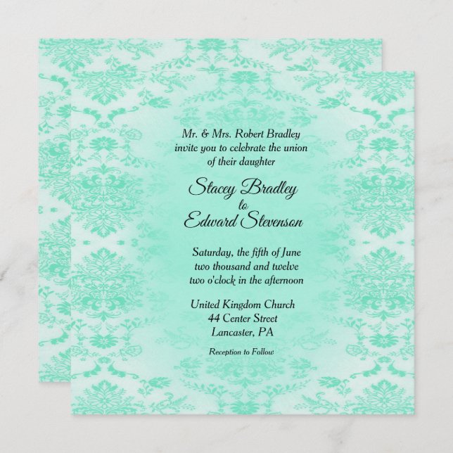 Invitation de Mint Green Mariage damassé (Devant / Derrière)