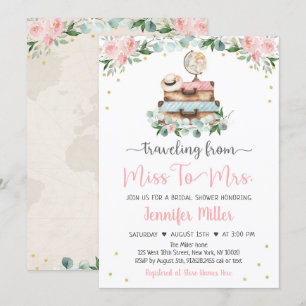 Invitation De Miss À Mme Pink Floral Fête des mariées Voyage