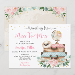 Invitation De Miss À Mme Pink Floral Fête des mariées Voyage