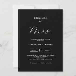 Invitation De Mlle à Mme Minimal Fête des mariées noire