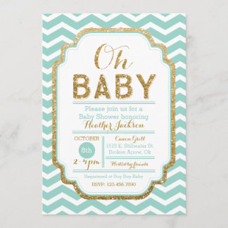 Invitation De Monnaie Et Baby shower D'Or Chevron