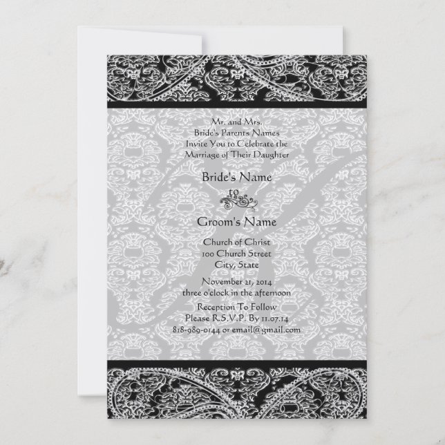Invitation de Monogram Black Mariage damassé (Devant)