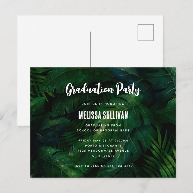 Invitation de Motif Feuille Dark Green (Devant / Derrière)