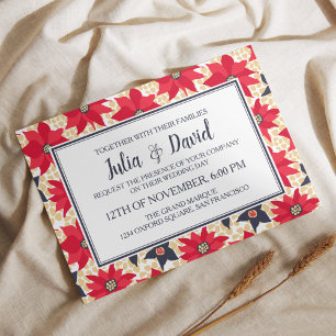 Invitation de motifs floraux rouges et bleus