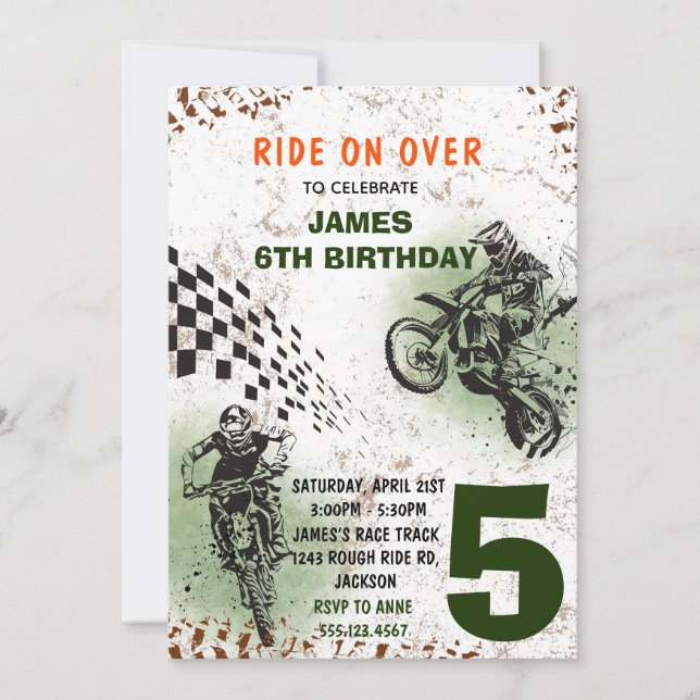 Invitation de moto cross Invitation de fête de mot (Devant)
