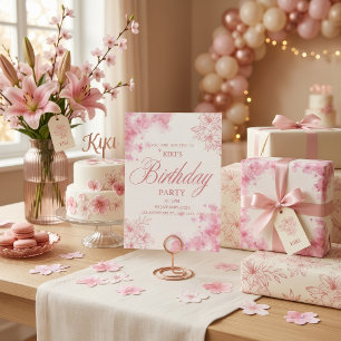 Invitation de naissance florale rose élégante