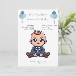 Invitation de naissance personnalisée Bleu Boss Ba