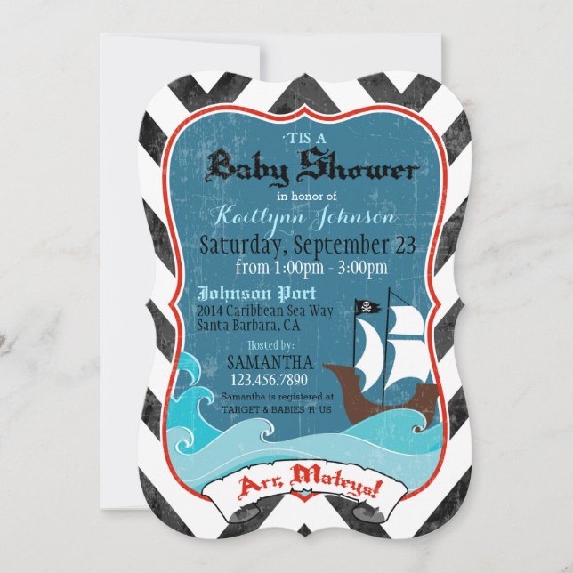 Invitation de navire pirate et de Baby shower océa (Devant)